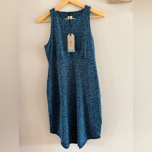 Prana Teal Blue Printed Sleeveless A-Line Dress